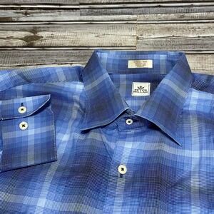 Peter‎ Millar Men's Blue Plaid Long Sleeve Button Up Dress Shirt Size XL